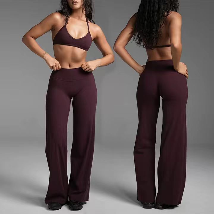 1. Haideyu Custom Burgundy Yoga Set: Why Seamless Halter & Flared Pants Are Top Picks For Activewear Brands