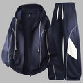Navy color block stripe zip hoodie custom tracksuit set