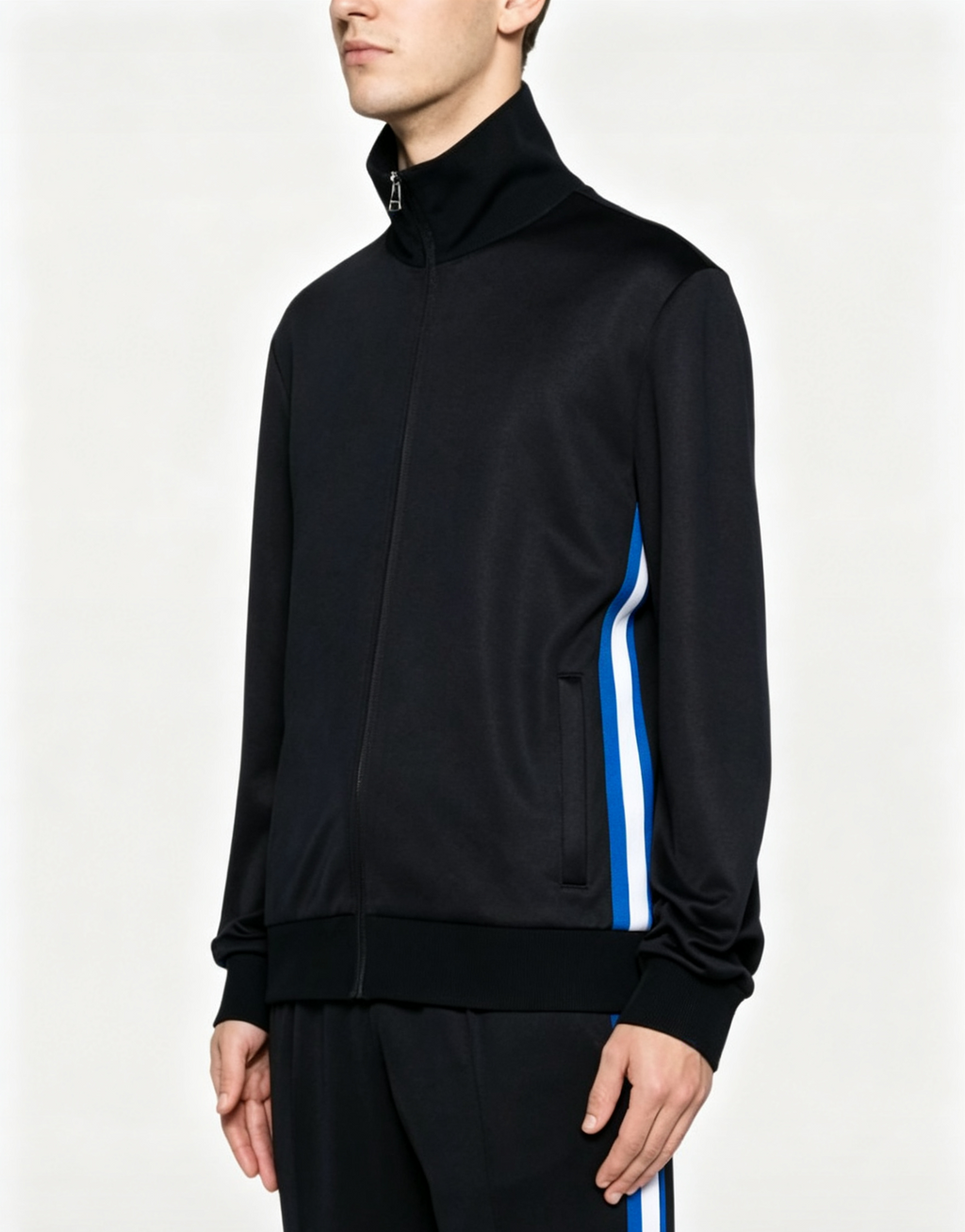 Hdfish blank zip up black track jacket flat lay ready for OEM custom printing embroidery