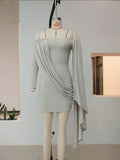 Haideyu OEM custom draped long sleeve midi dress stretch fabric private label wholesale low MOQ