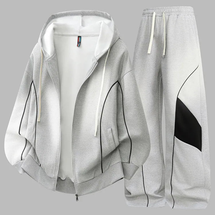 Grey contrast piping jogger hoodie 2 piece OEM outfit