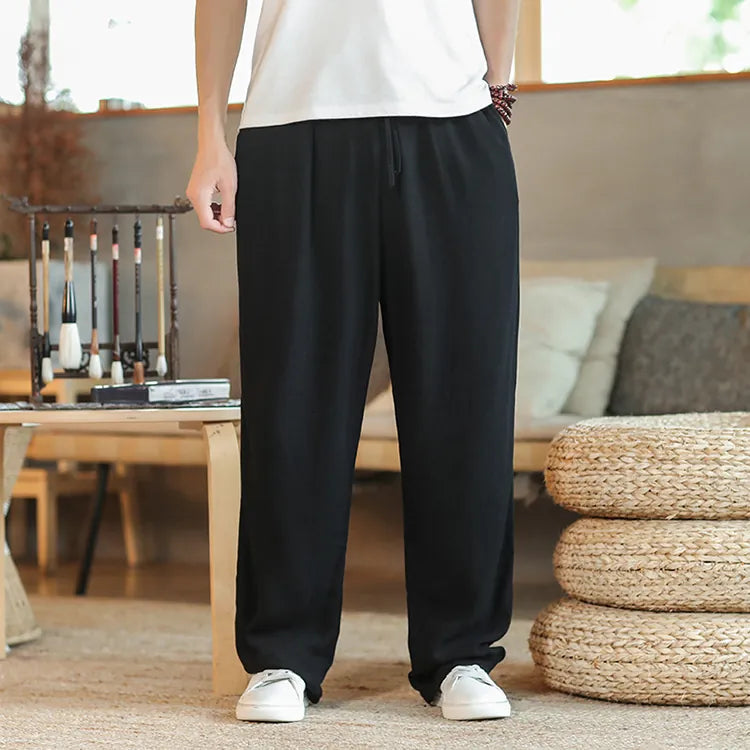 Black Loose Linen Wide Leg Pants Custom Private Label