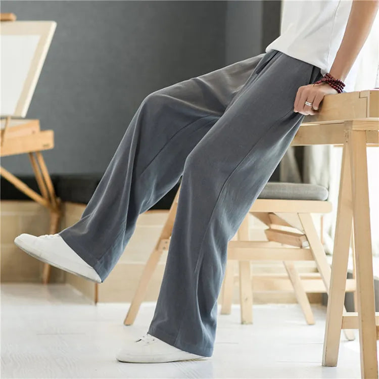 ：Beige Linen Trousers For Women Summer Breathable Straight Pants