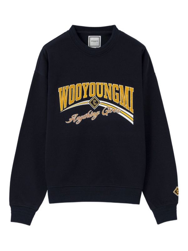 Hdfish navy oversized crewneck sweatshirt front vintage gold letter embroidery OEM custom casual apparel