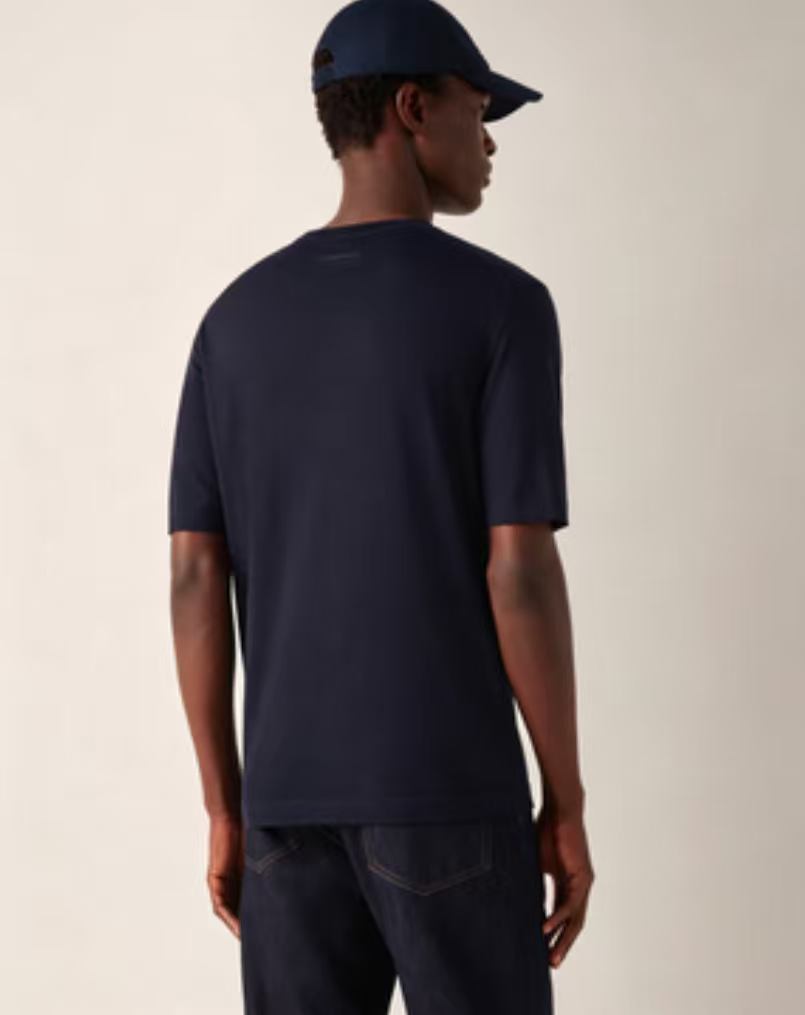 Blank navy cotton crew neck t-shirt flat lay base for OEM custom graphic printing Haideyu
