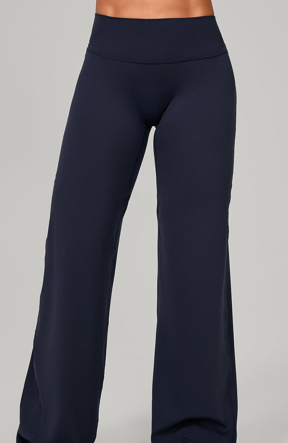 Navy naked-feel active bell bottom pants straight front fit photo, ODM custom women’s casual fitness wear