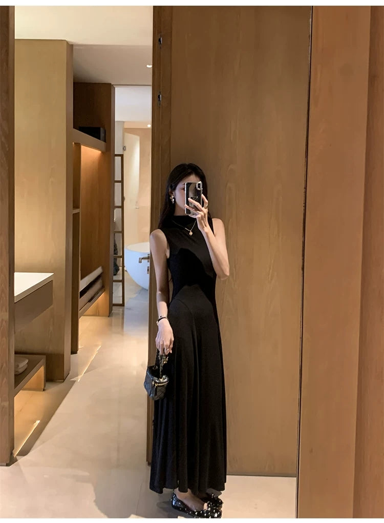 Haideyu OEM ODM High Neck Sleeveless Knit A-Line Women Maxi Dres