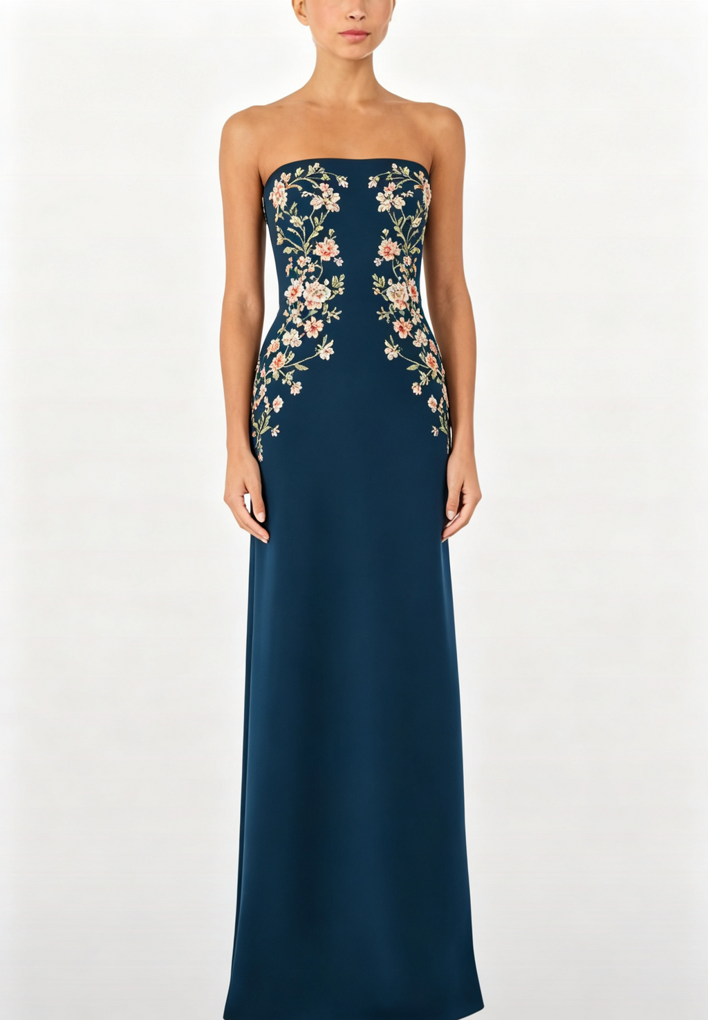 Haideyu OEM Strapless Floral Beaded Floor Length Formal Evening Maxi Dress