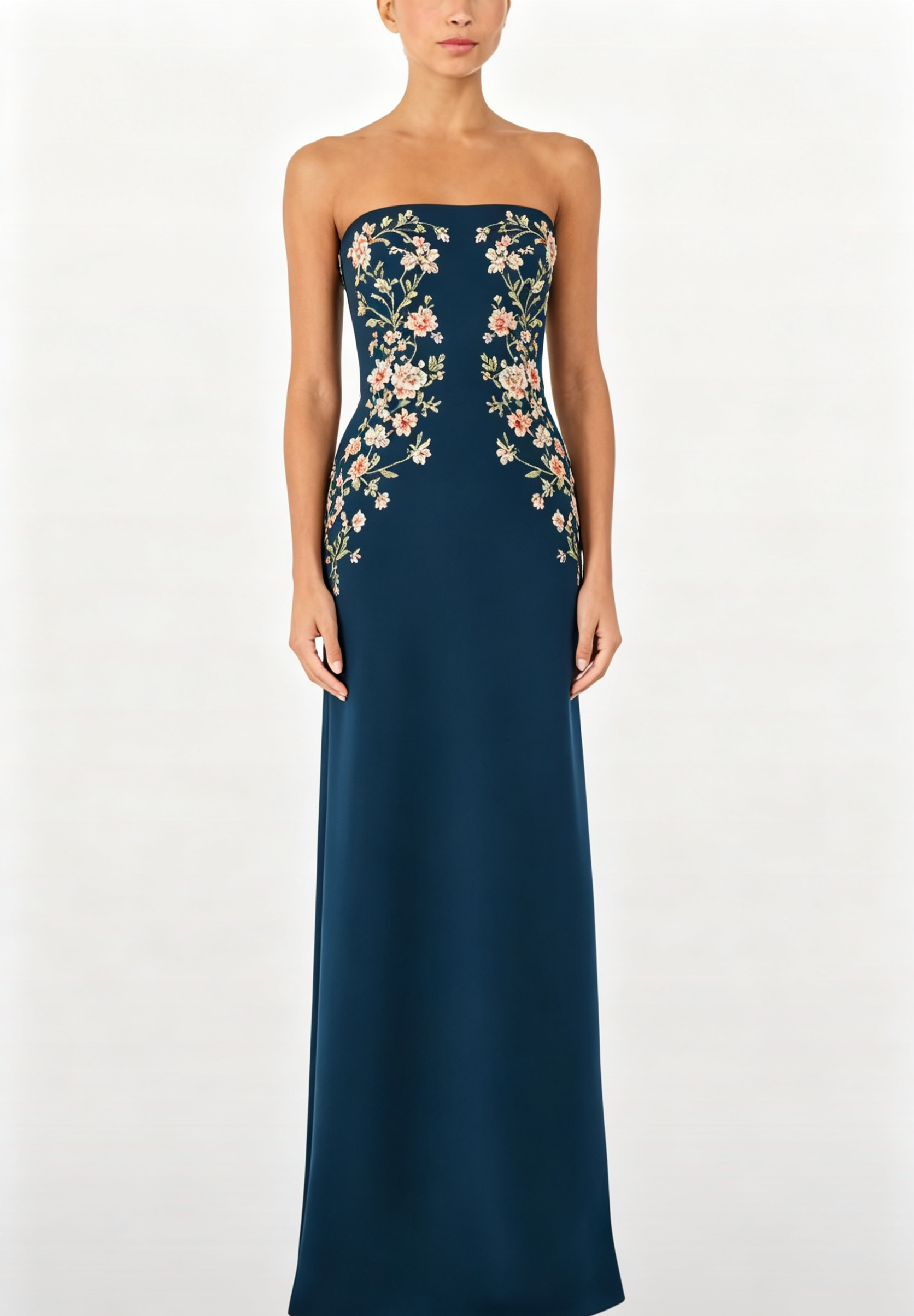 Haideyu OEM Strapless Floral Beaded Floor Length Formal Evening Maxi Dress