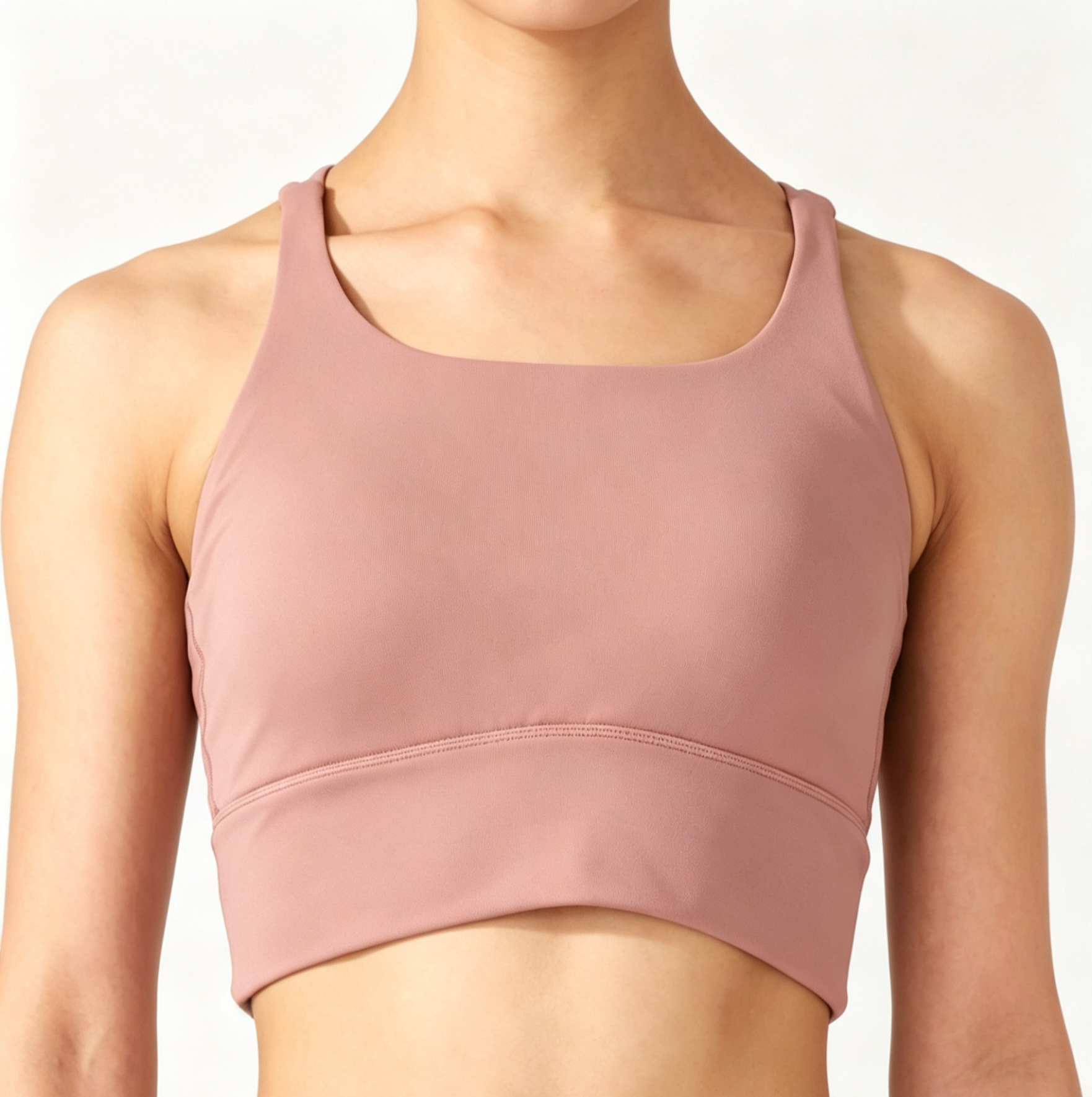 Plus size fitness crop bra side profile full workout outfit photo, bulk wholesale custom yoga wear Haideyu