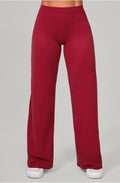 Wine red high waist flared yoga trousers full front wearing shot, stretch dance bell bottoms Haideyu OEM