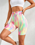 Hdfish Tie-Dye Seamless High-Waist Workout Shorts - Rainbow Pastel Action Shot