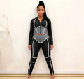 hdfish women's black and grey colorblock workout set, hooded zip-up jacket with corset-style design and high-waist leggings