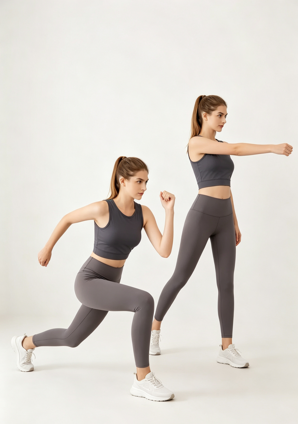 hdfish dark grey seamless workout outfit, back view of medium-support sports top and leggings