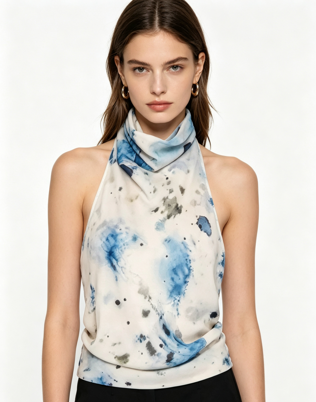 Hdfish custom sleeveless halter top with open back design, back view model display