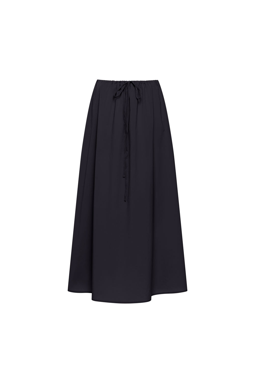 ODM Private Label Plain Black Drawstring Waist Flared Midi Long Skirt